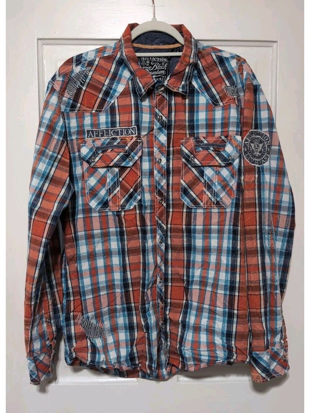 Affliction Buckle Long Sleeve Cowboy Preppy Western Shirt Men's 2XL Slim(1457)C